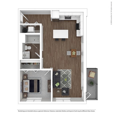 Floor plan for 1 bed, 1 bath, 853 sqft